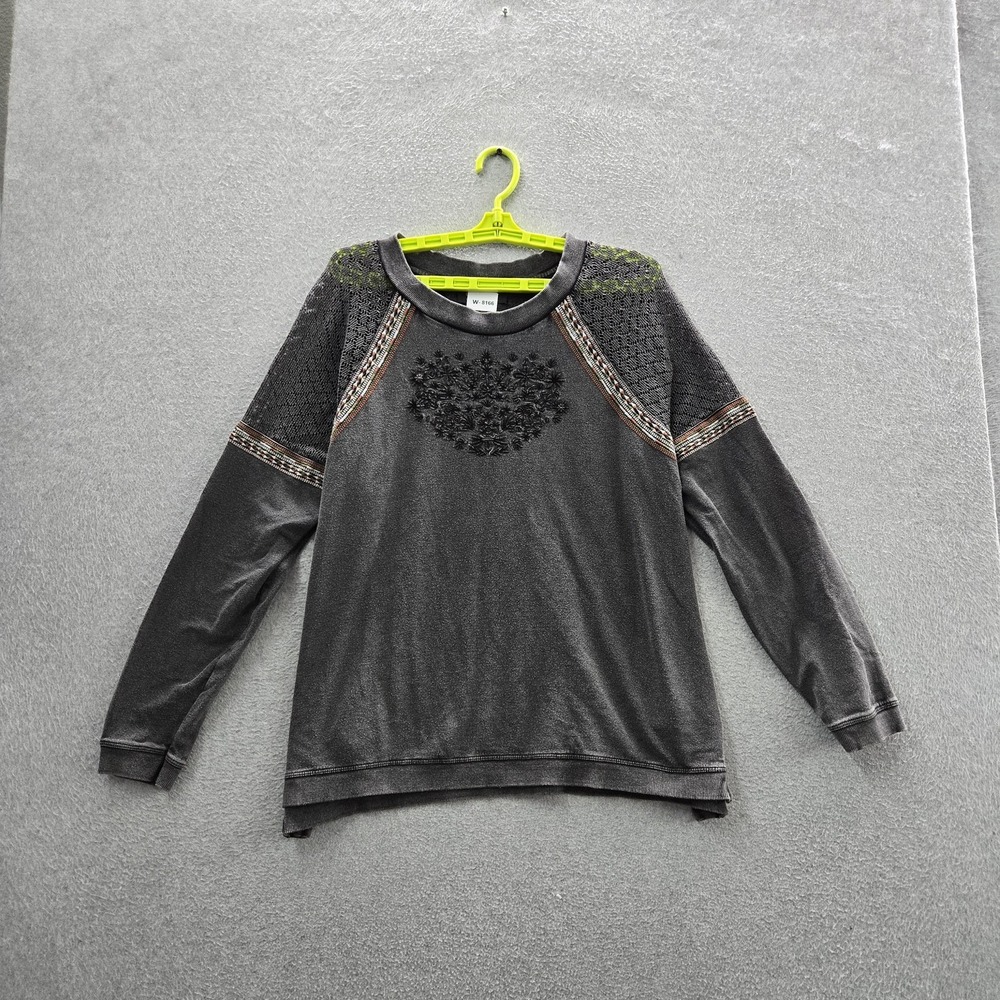 Shyanne Women Sweater XXL Gray Embroidered Floral Cluster Western Crochet Boho